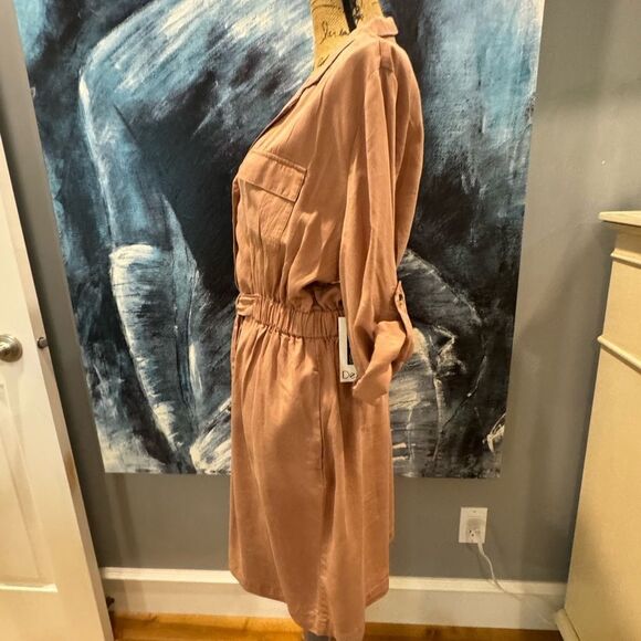 Elegant Women's Pink Button-Down Dress Tencel - Picture 4 of 7